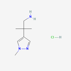 molecular formula C8H16ClN3 B13463893 2-methyl-2-(1-methyl-1H-pyrazol-4-yl)propan-1-amine hydrochloride 