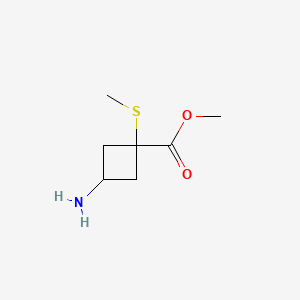 molecular formula C7H13NO2S B13463960 Methyl 3-amino-1-(methylthio)cyclobutane-1-carboxylate 