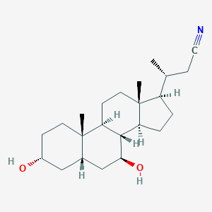 molecular formula C23H37NO2 B134655 (3R)-3-[(3R,5S,7S,8R,9S,10S,13R,14S,17R)-3,7-Dihydroxy-10,13-dimethyl-2,3,4,5,6,7,8,9,11,12,14,15,16,17-tetradecahydro-1H-cyclopenta[a]phenanthren-17-yl]butanenitrile CAS No. 118316-12-4