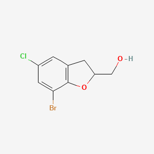 molecular formula C9H8BrClO2 B13465512 (7-Bromo-5-chloro-2,3-dihydrobenzofuran-2-yl)methanol 