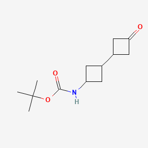 molecular formula C13H21NO3 B13466388 tert-butylN-{3'-oxo-[1,1'-bi(cyclobutane)]-3-yl}carbamate 