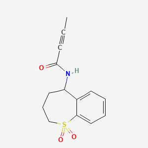 molecular formula C14H15NO3S B13469466 N-(1,1-dioxo-2,3,4,5-tetrahydro-1lambda6-benzothiepin-5-yl)but-2-ynamide 