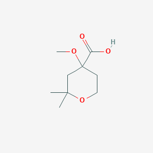 molecular formula C9H16O4 B13469560 4-Methoxy-2,2-dimethyloxane-4-carboxylic acid 