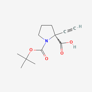 molecular formula C12H17NO4 B13470656 (2S)-1-[(tert-butoxy)carbonyl]-2-ethynylpyrrolidine-2-carboxylic acid 