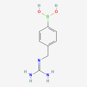 molecular formula C8H12BN3O2 B13471350 1-{[4-(Dihydroxyboranyl)phenyl]methyl}guanidine; 2,2,2-trifluoroacetic acid 
