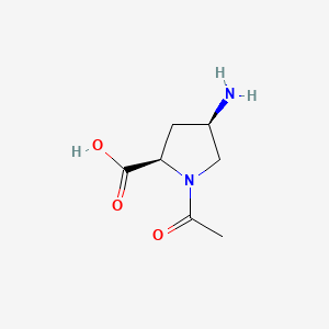 molecular formula C7H12N2O3 B13471397 (2R,4R)-1-acetyl-4-aminopyrrolidine-2-carboxylic acid 