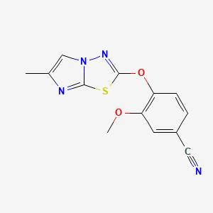 molecular formula C13H10N4O2S B13471441 3-Methoxy-4-({6-methylimidazo[2,1-b][1,3,4]thiadiazol-2-yl}oxy)benzonitrile 