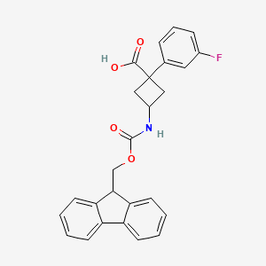 molecular formula C26H22FNO4 B13471446 rac-(1r,3r)-3-({[(9H-fluoren-9-yl)methoxy]carbonyl}amino)-1-(3-fluorophenyl)cyclobutane-1-carboxylic acid 