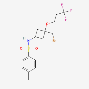 molecular formula C15H19BrF3NO3S B13471546 N-[3-(bromomethyl)-3-(3,3,3-trifluoropropoxy)cyclobutyl]-4-methylbenzene-1-sulfonamide 