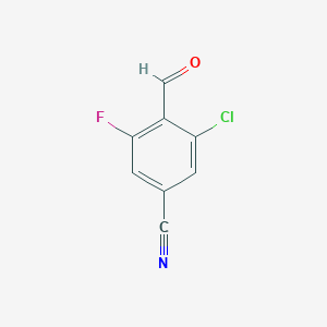 molecular formula C8H3ClFNO B13471779 3-Chloro-5-fluoro-4-formylbenzonitrile 
