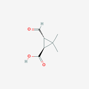 molecular formula C7H10O3 B13471846 (1S,3S)-3-Formyl-2,2-dimethylcyclopropane-1-carboxylic acid CAS No. 54984-59-7