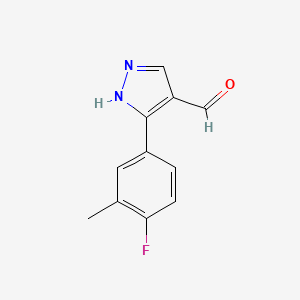 molecular formula C11H9FN2O B13471885 3-(4-fluoro-3-methylphenyl)-1H-pyrazole-4-carbaldehyde 