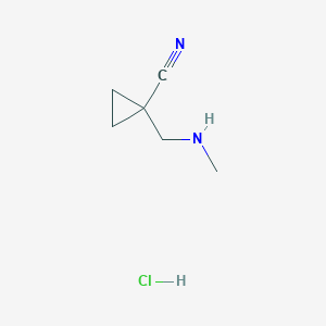 molecular formula C6H11ClN2 B13472610 1-[(Methylamino)methyl]cyclopropane-1-carbonitrile hydrochloride 