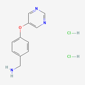 molecular formula C11H13Cl2N3O B13472837 1-[4-(Pyrimidin-5-yloxy)phenyl]methanamine dihydrochloride 