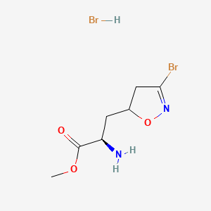 molecular formula C7H12Br2N2O3 B13472916 methyl (2R)-2-amino-3-(3-bromo-4,5-dihydro-1,2-oxazol-5-yl)propanoate hydrobromide 