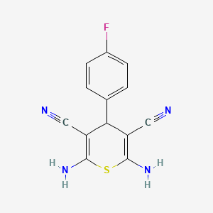 molecular formula C13H9FN4S B1347493 2,6-diamino-4-(4-fluorophenyl)-4H-thiopyran-3,5-dicarbonitrile CAS No. 125240-16-6