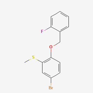 molecular formula C14H12BrFOS B13476418 4-Bromo-1-[(2-fluorophenyl)methoxy]-2-(methylsulfanyl)benzene 