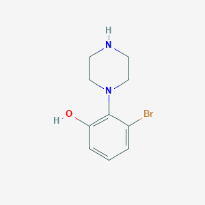 molecular formula C10H13BrN2O B13476960 3-Bromo-2-(piperazin-1-yl)phenol 