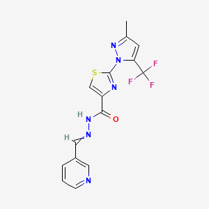 molecular formula C15H11F3N6OS B1347858 2-[3-methyl-5-(trifluoromethyl)pyrazol-1-yl]-N-(pyridin-3-ylmethylideneamino)-1,3-thiazole-4-carboxamide 