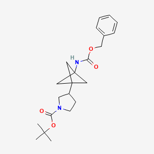 molecular formula C22H30N2O4 B13478646 Tert-butyl 3-(3-{[(benzyloxy)carbonyl]amino}bicyclo[1.1.1]pentan-1-yl)pyrrolidine-1-carboxylate 