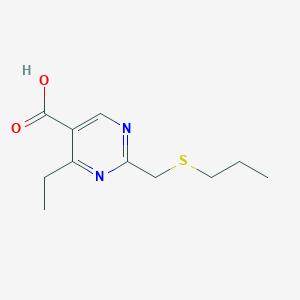 molecular formula C11H16N2O2S B13480282 4-Ethyl-2-((propylthio)methyl)pyrimidine-5-carboxylic acid 