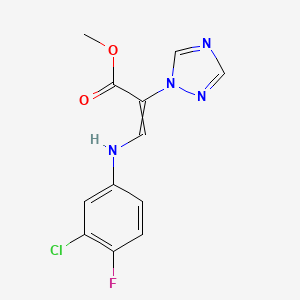 molecular formula C12H10ClFN4O2 B1348096 methyl 3-[(3-chloro-4-fluorophenyl)amino]-2-(1H-1,2,4-triazol-1-yl)prop-2-enoate 