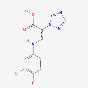 molecular formula C12H10ClFN4O2 B1348096 methyl (E)-3-(3-chloro-4-fluoroanilino)-2-(1H-1,2,4-triazol-1-yl)-2-propenoate 
