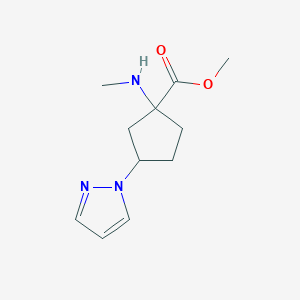 molecular formula C11H17N3O2 B13482475 Methyl 1-(methylamino)-3-(1h-pyrazol-1-yl)cyclopentane-1-carboxylate 