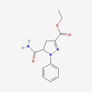 molecular formula C13H15N3O3 B13484523 ethyl 5-carbamoyl-1-phenyl-4,5-dihydro-1H-pyrazole-3-carboxylate 