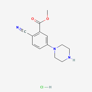 molecular formula C13H16ClN3O2 B13484636 Methyl 2-cyano-5-(piperazin-1-yl)benzoate hydrochloride 