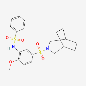 molecular formula C21H26N2O5S2 B13485270 N-(5-{3-azabicyclo[3.2.2]nonane-3-sulfonyl}-2-methoxyphenyl)benzenesulfonamide 
