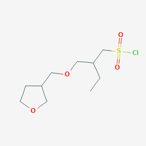 molecular formula C10H19ClO4S B13485434 2-(((Tetrahydrofuran-3-yl)methoxy)methyl)butane-1-sulfonyl chloride 