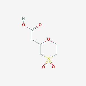 molecular formula C6H10O5S B13485776 2-(4,4-Dioxo-1,4lambda6-oxathian-2-yl)acetic acid 