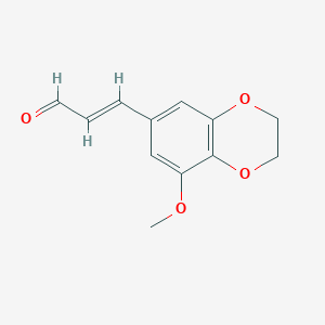 molecular formula C12H12O4 B13486517 3-(8-Methoxy-2,3-dihydrobenzo[b][1,4]dioxin-6-yl)acrylaldehyde 