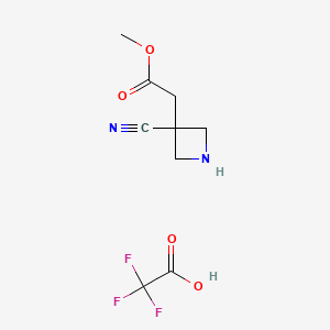 molecular formula C9H11F3N2O4 B13486676 Methyl 2-(3-cyanoazetidin-3-yl)acetate, trifluoroacetic acid 