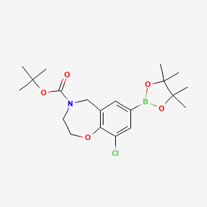 molecular formula C20H29BClNO5 B13486779 Tert-butyl 9-chloro-7-(4,4,5,5-tetramethyl-1,3,2-dioxaborolan-2-yl)-2,3,4,5-tetrahydro-1,4-benzoxazepine-4-carboxylate 
