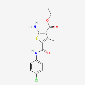 molecular formula C15H15ClN2O3S B1348715 2-氨基-5-{[(4-氯苯基)氨基]羰基}-4-甲硫代苯并呋喃-3-甲酸乙酯 CAS No. 350989-56-9