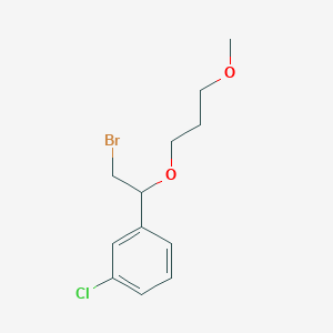molecular formula C12H16BrClO2 B13487842 1-(2-Bromo-1-(3-methoxypropoxy)ethyl)-3-chlorobenzene 