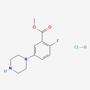 molecular formula C12H16ClFN2O2 B13487880 Methyl 2-fluoro-5-(piperazin-1-yl)benzoate hydrochloride 