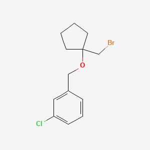 molecular formula C13H16BrClO B13488066 1-(((1-(Bromomethyl)cyclopentyl)oxy)methyl)-3-chlorobenzene 