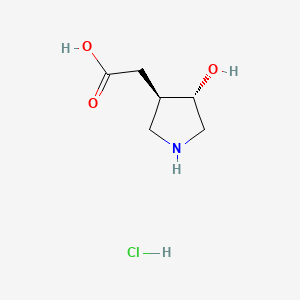 molecular formula C6H12ClNO3 B13489090 rac-2-[(3R,4S)-4-hydroxypyrrolidin-3-yl]acetic acid hydrochloride 
