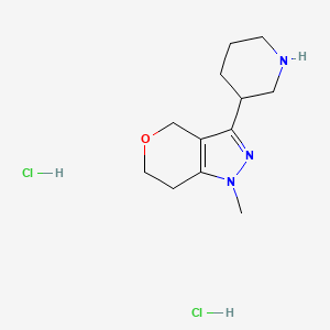 molecular formula C12H21Cl2N3O B13489988 3-{1-methyl-1H,4H,6H,7H-pyrano[4,3-c]pyrazol-3-yl}piperidine dihydrochloride 