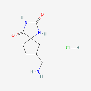 molecular formula C8H14ClN3O2 B13492933 7-(Aminomethyl)-1,3-diazaspiro[4.4]nonane-2,4-dione hydrochloride 