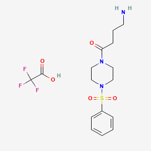 molecular formula C16H22F3N3O5S B13494818 4-Amino-1-[4-(benzenesulfonyl)piperazin-1-yl]butan-1-one;2,2,2-trifluoroacetic acid 
