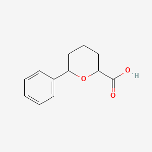 molecular formula C12H14O3 B13494946 6-phenyloxane-2-carboxylic acid, Mixture of diastereomers 