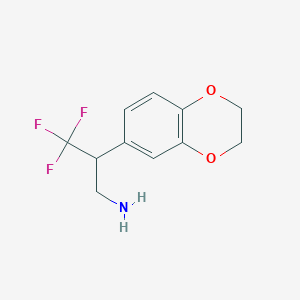 molecular formula C11H12F3NO2 B13495081 2-(2,3-Dihydrobenzo[b][1,4]dioxin-6-yl)-3,3,3-trifluoropropan-1-amine 