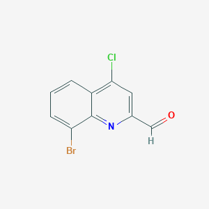 molecular formula C10H5BrClNO B13495470 8-Bromo-4-chloroquinoline-2-carbaldehyde 