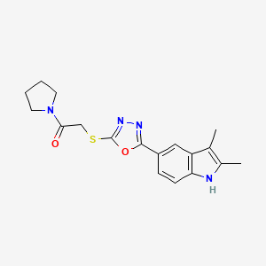 molecular formula C18H20N4O2S B13495725 2-{[5-(2,3-dimethyl-1H-indol-5-yl)-1,3,4-oxadiazol-2-yl]sulfanyl}-1-(pyrrolidin-1-yl)ethanone 