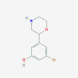 molecular formula C10H12BrNO2 B13496475 3-Bromo-5-(morpholin-2-yl)phenol 
