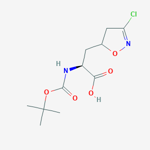 molecular formula C11H17ClN2O5 B13496528 (2S)-2-{[(tert-butoxy)carbonyl]amino}-3-(3-chloro-4,5-dihydro-1,2-oxazol-5-yl)propanoic acid 